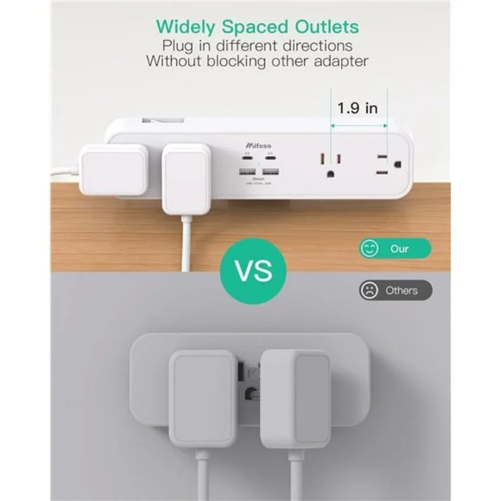Desk clamp power strip surge protector with USB C fast charging station 5ft cord